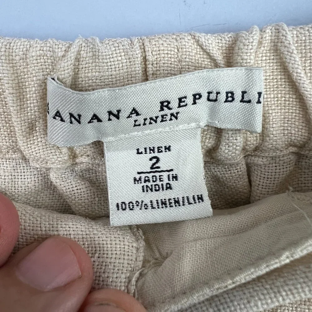 Banana Republic‎ Linen Ankle Pant Jogger Ankle Ties Size 2 Oatmeal